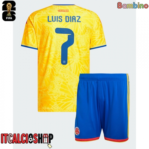 Colombia Luis Diaz #7 Prima Maglia Bambino Mondiali 2026 Manica Corta (+ Pantaloni corti)